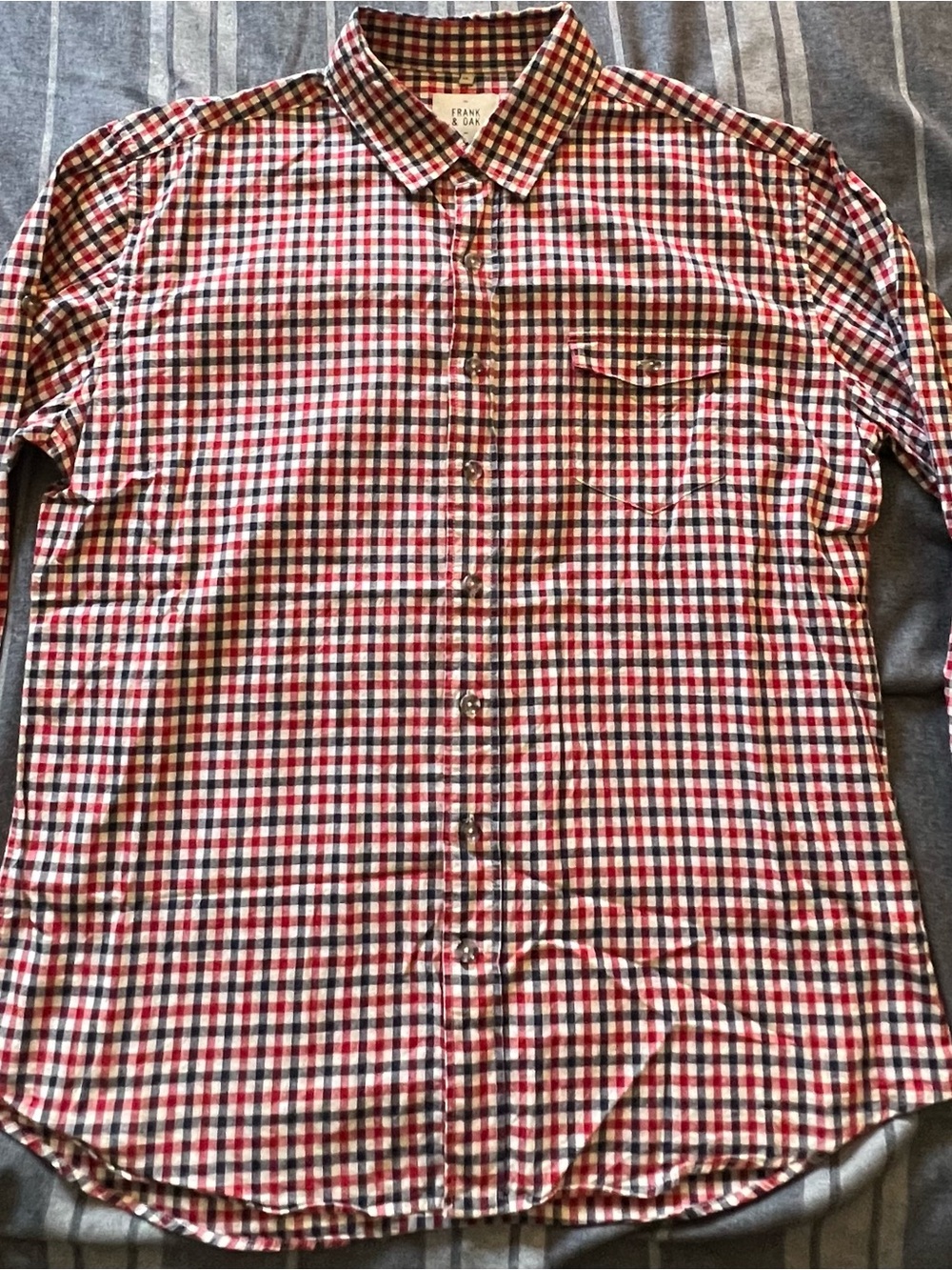 Frank & Oak Men’s XL Red and Navy Checked Long-Sleeve Button-Up Shirt